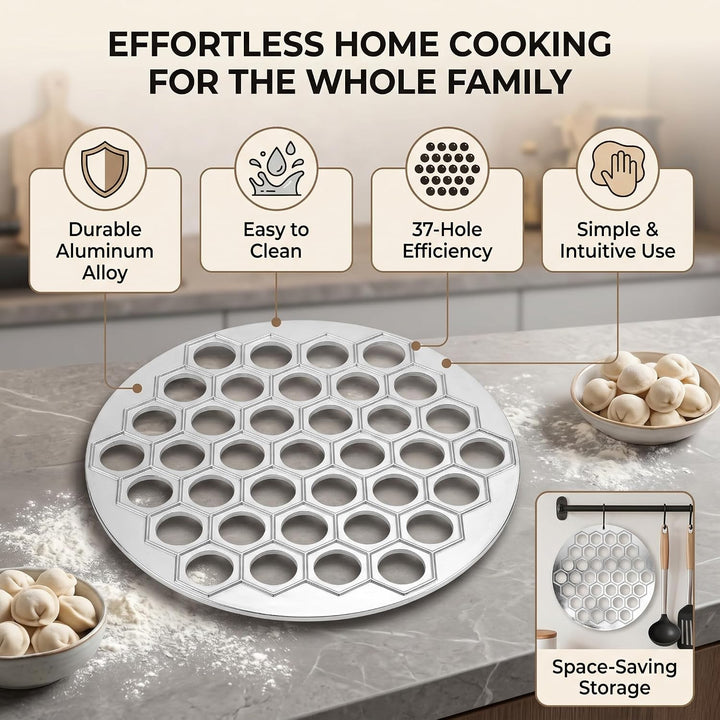 Pelmeni Form, 37 Löcher Russian Dumpling Maker aus Aluminiumlegierung, Silber, Ravioli Maker für DIY