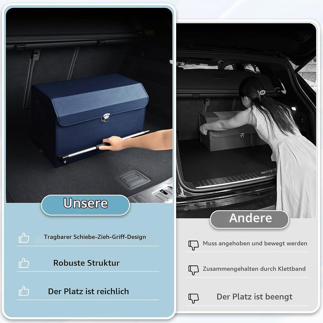 Auto Kofferraum Organizer, Zusammenklappbarer Leder Kofferraumtasche mit Deckel und Stabilem Griff A