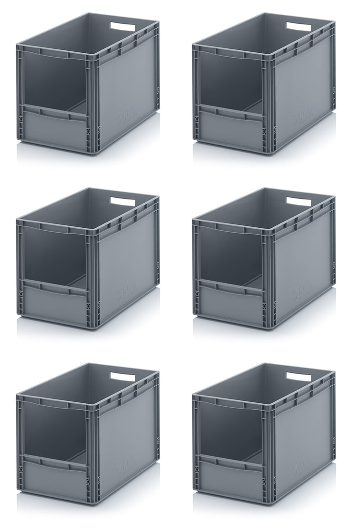 Auer Packaging 6x Euro Sichtlagerkasten 60 x 40 x 42 cm inkl. gratis Zollstock * Eurobehälter mit Fe
