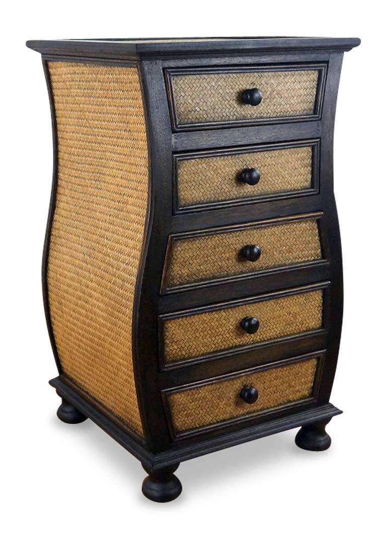 livasia Rattankommode I Rattanschrank I Kommode aus Holz und Rattan (bauchig), bauchig