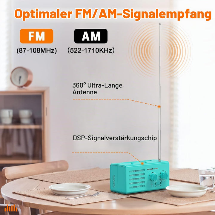 Transistorradio – AM FM Tragbares Radio mit Bestem Empfang, Eingebautem Lautsprecher, Kopfhöreransch