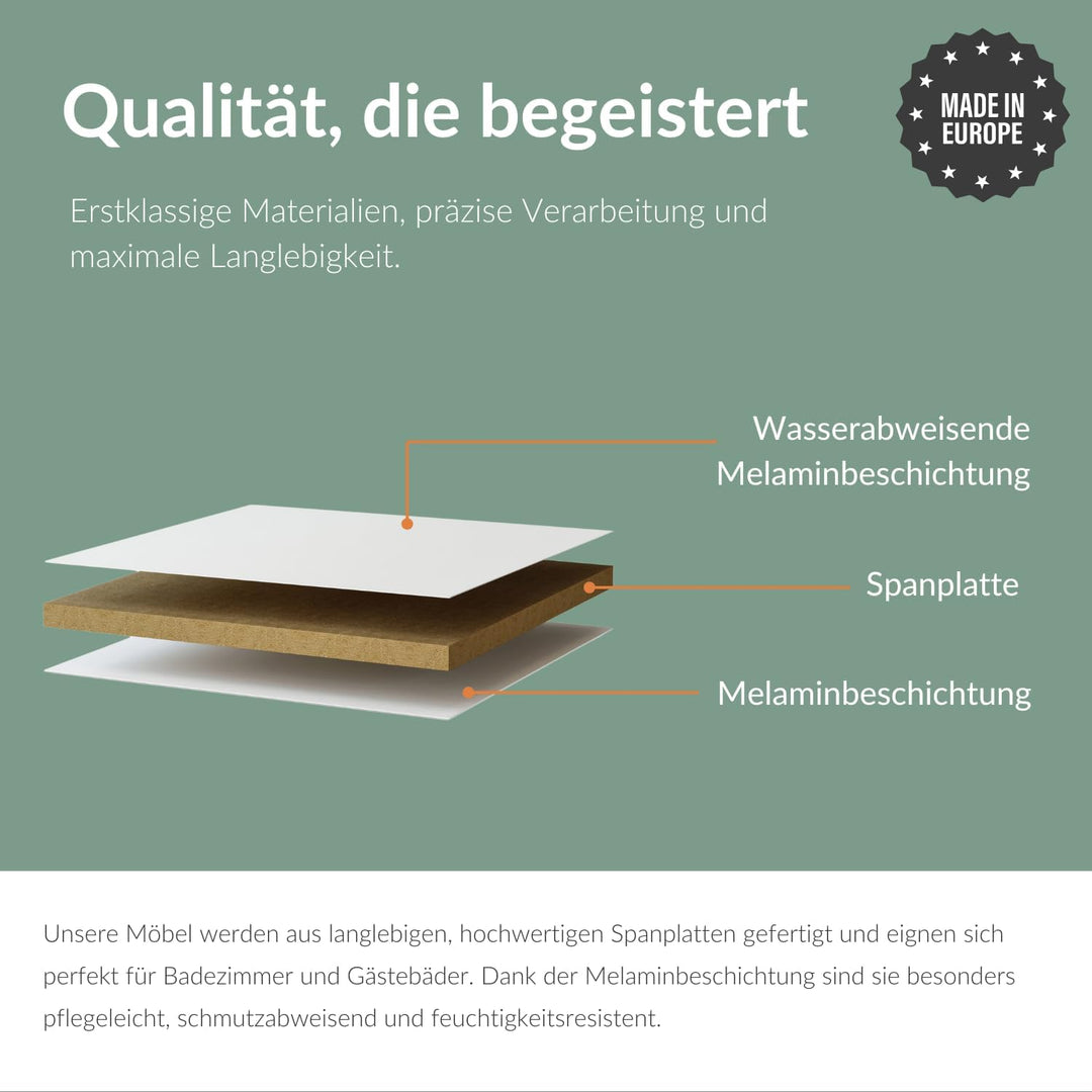 Planetmöbel Waschbecken mit Waschbeckenunterschrank/Waschtisch-Unterschrank 45cm Gäste Bad WC (Weiss