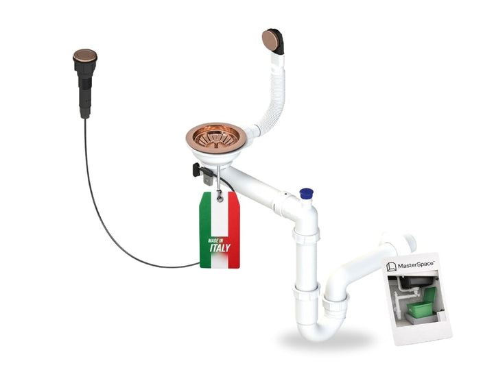 GRANMASTER Ablaufset für 1-Kammer-Spülen, platzsparendes Siphon-Design, Überlaufdeckel, 3 1/2 Zoll S