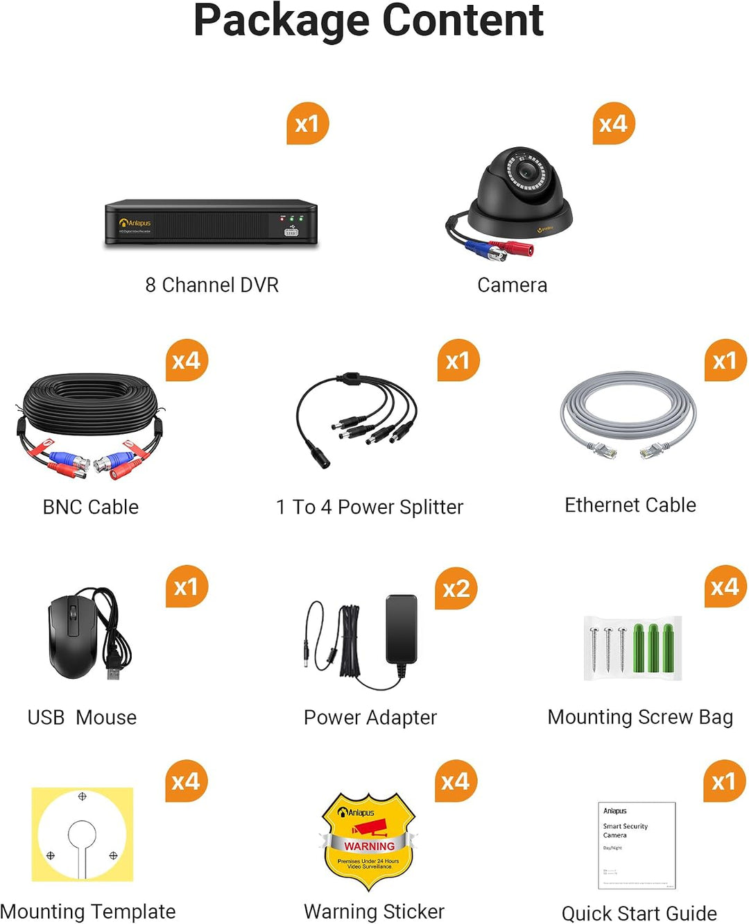 1080P HD Videoüberwachung System 8CH H.265+ 1080P DVR Recorder mit 4X 2MP Aussen Dome Kamera Set ohn
