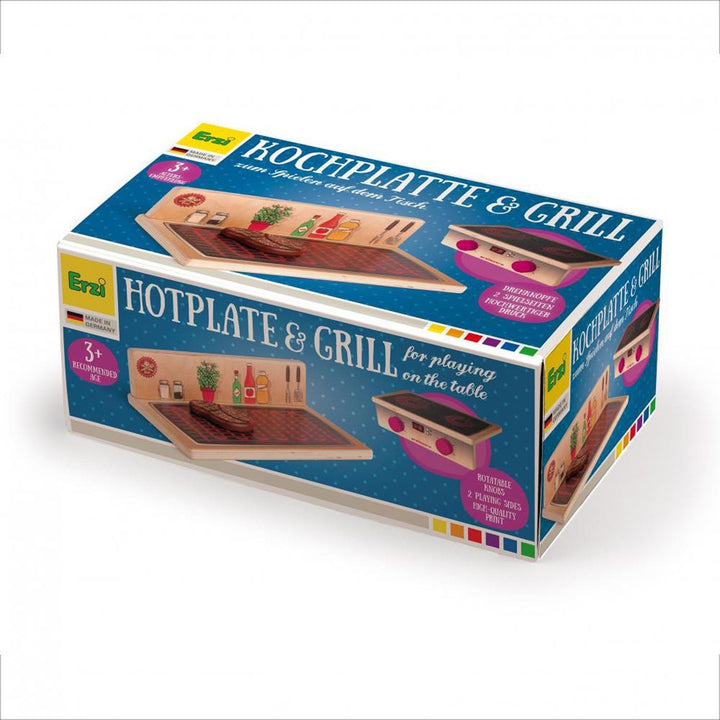 Erzi 10691 Tischgrill & Kochplatte aus Holz, Kinderküche, Kaufladenartikel für Kinder, Rollenspiele