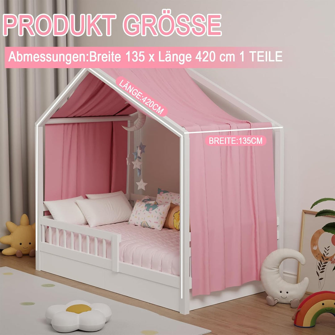 Hausbett Himmel, Betthimmel Hausbett aus Baumwolle Musselin, Stoffhimmel für Hausbett Mädchen Jungen