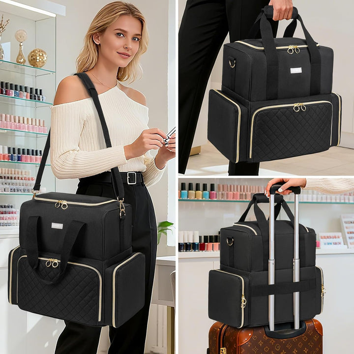 Nagellack Tasche,Doppelschichtige Nagellack Aufbewahrung Organizer Tasche für 80 Flaschen (15 ml) un