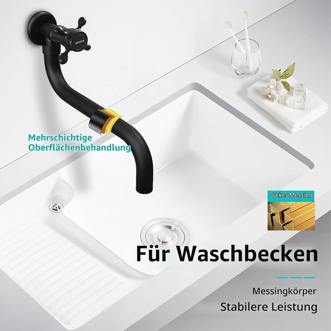 KOPYFANTAP Wasserhahn Wandmontage Kaltwasser, Messing Wand 360°Drehbar Waschtischarmatur, Single Kal