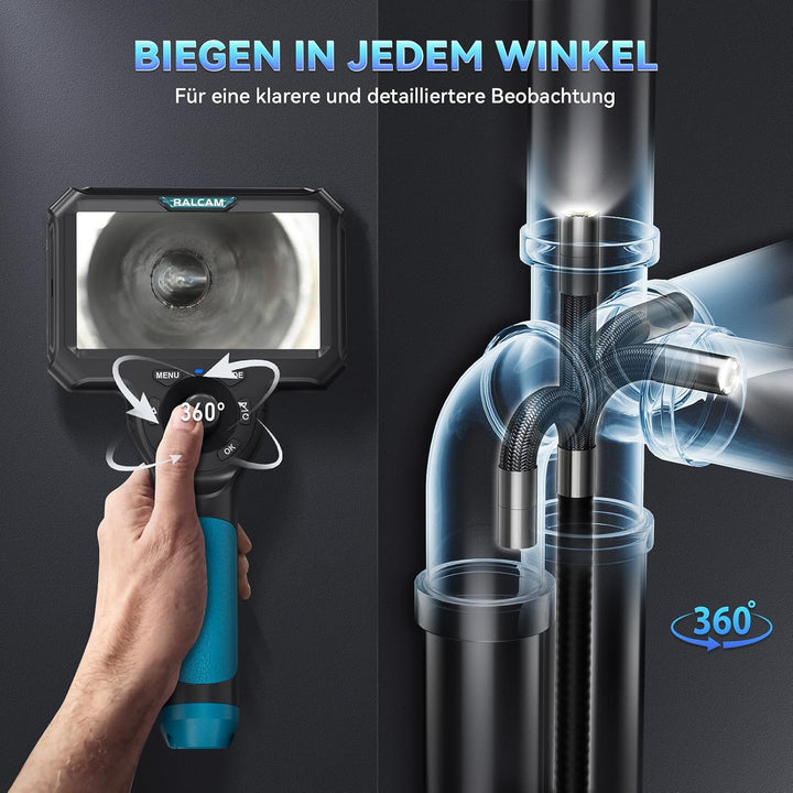 Ralcam Endoskopkamera 6,2mm Endoscope Camera - Endoskop 360° Inspektionskamera mit Licht 5,0" HD 128