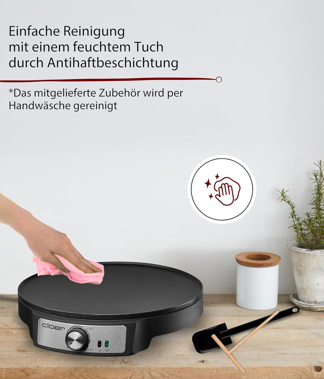 Cloer 6620 Crêpes-Maker, für süsse oder herzhafte Crepes mit 29 cm Ø, 1200 W, Antihaftbeschichtung,