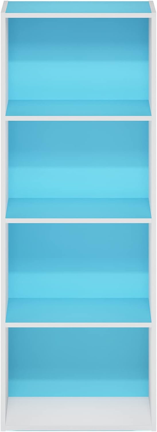 Furinno Luder Bücherregal mit 4 Ebenen, Holzwerkstoff, Weiss/Hellblau, 23.7(D) x 39.5(W) x 105.9(H)