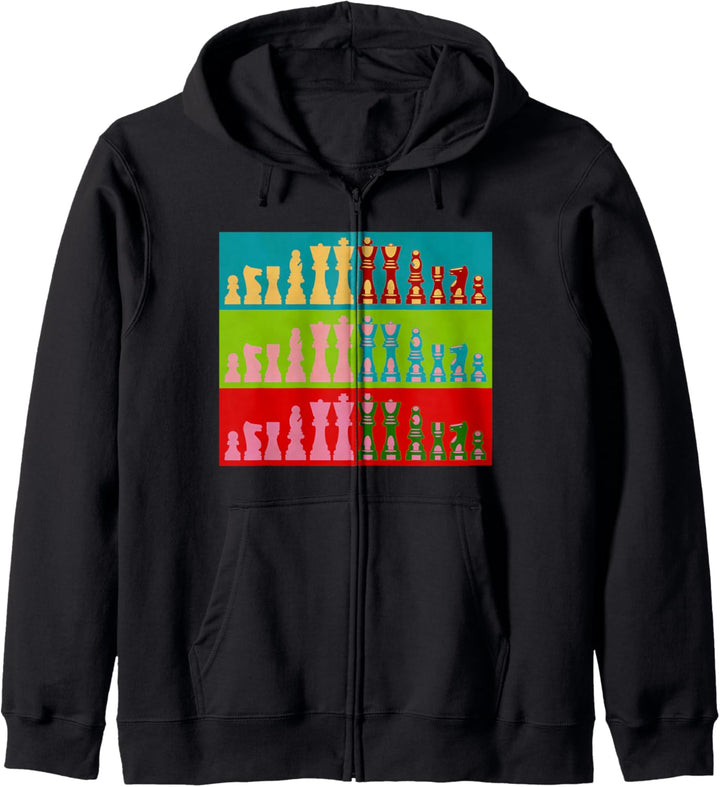 Schach Pop Art Retro Grafik Spieler Schachfigur Master Gamer Kapuzenjacke