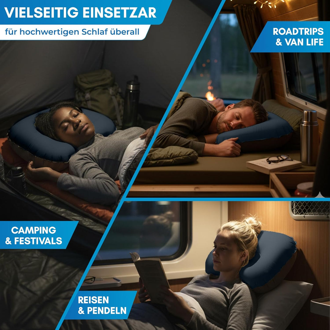 NORDMUT® Campingkissen aufblasbar [SoftSleep+] Komfortables Kissen Ultraleicht mit kleinem Packmass
