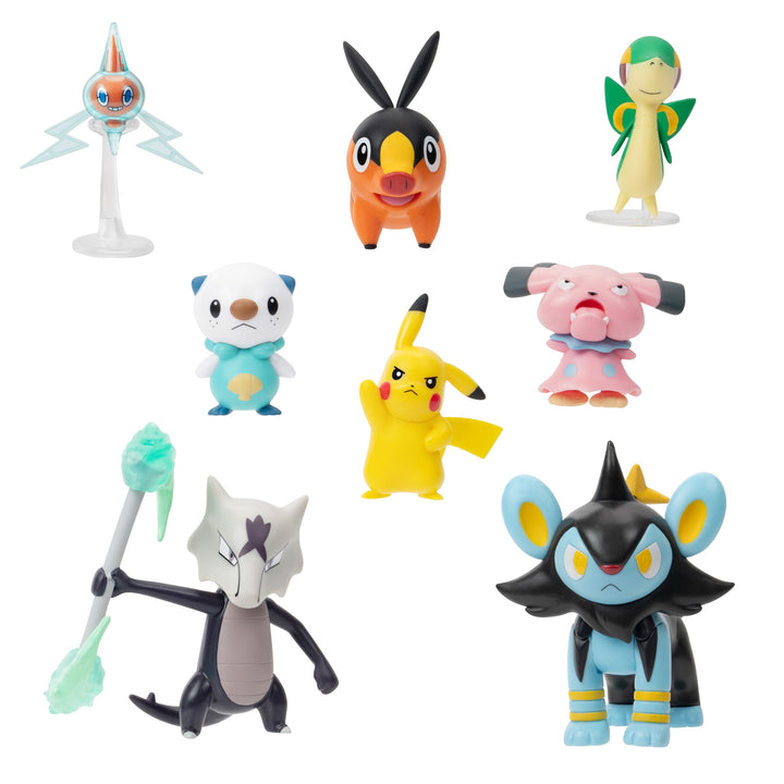 Jazwares PKW - Battle Figure Multipack (8PK: Tepig, Oshawott, Snivy mit Ständer, Rotom mit Ständer,