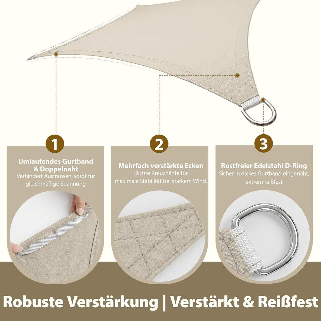 Sekey Sonnensegel Wasserdicht 2x3m Rechteckig – ohne Mittelnaht, hochdichtes PES 160g/m², mit Edelst