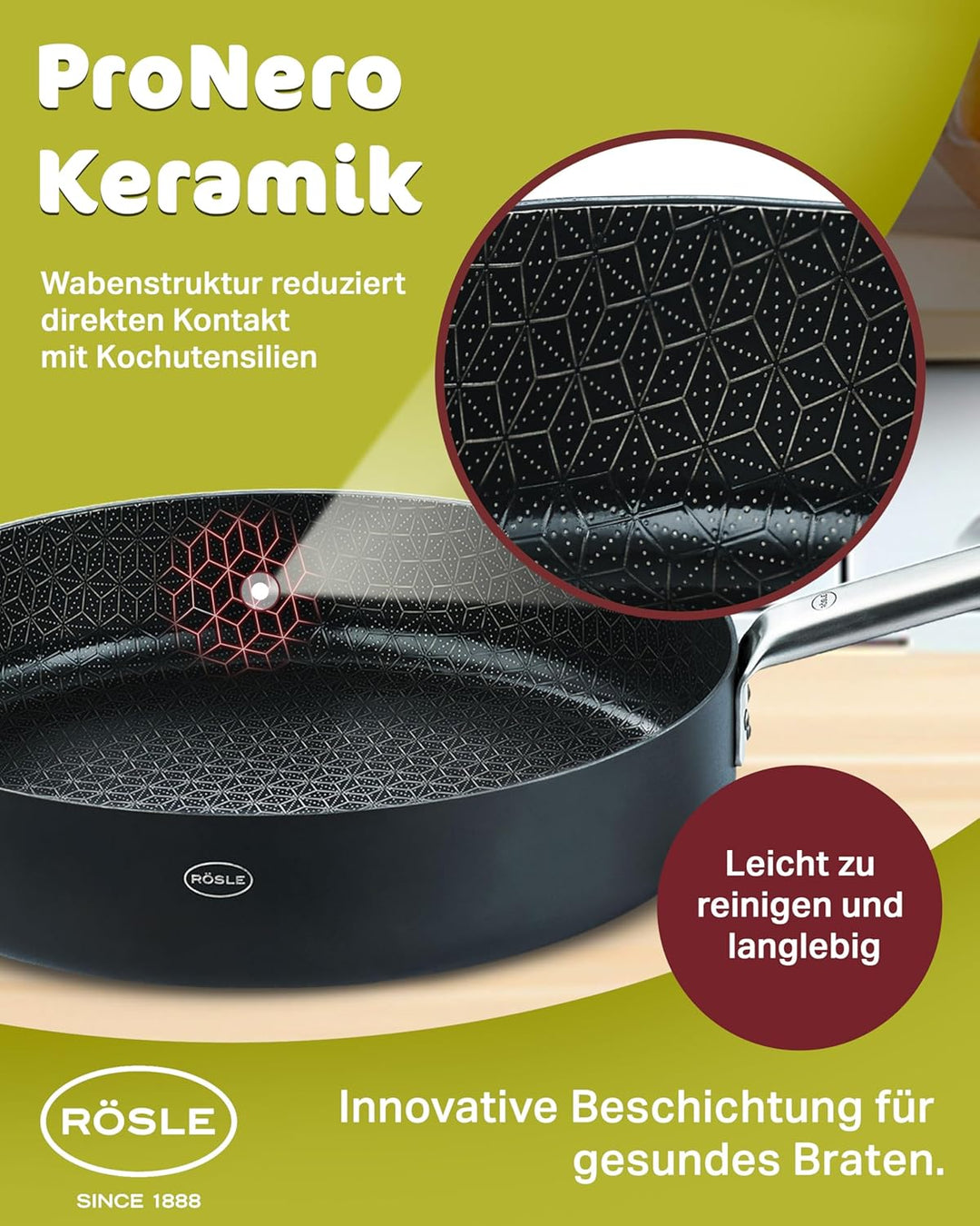 RÖSLE EBONIC Pfanne 24 cm Induktion – Bratpfanne 24cm mit ProNero Keramik Antihaftbeschichtung & Wab