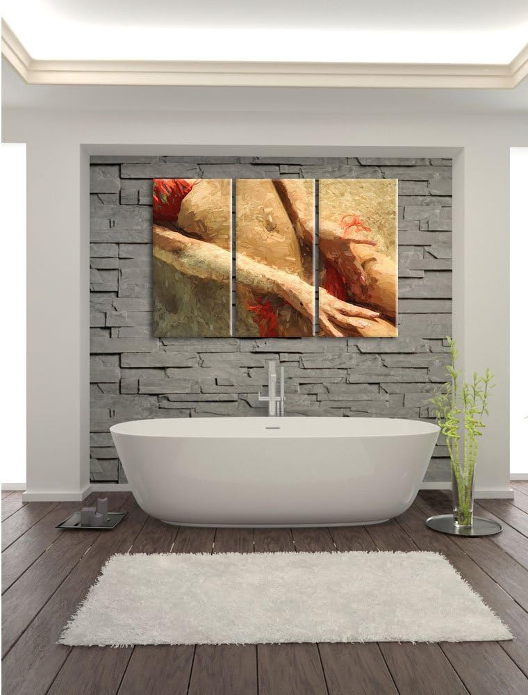 Pixxprint Sexy Frau im Bikini am Strand / 3-Teilig/Gesamtmass 120cm Leinwandbild bespannt auf Holzra