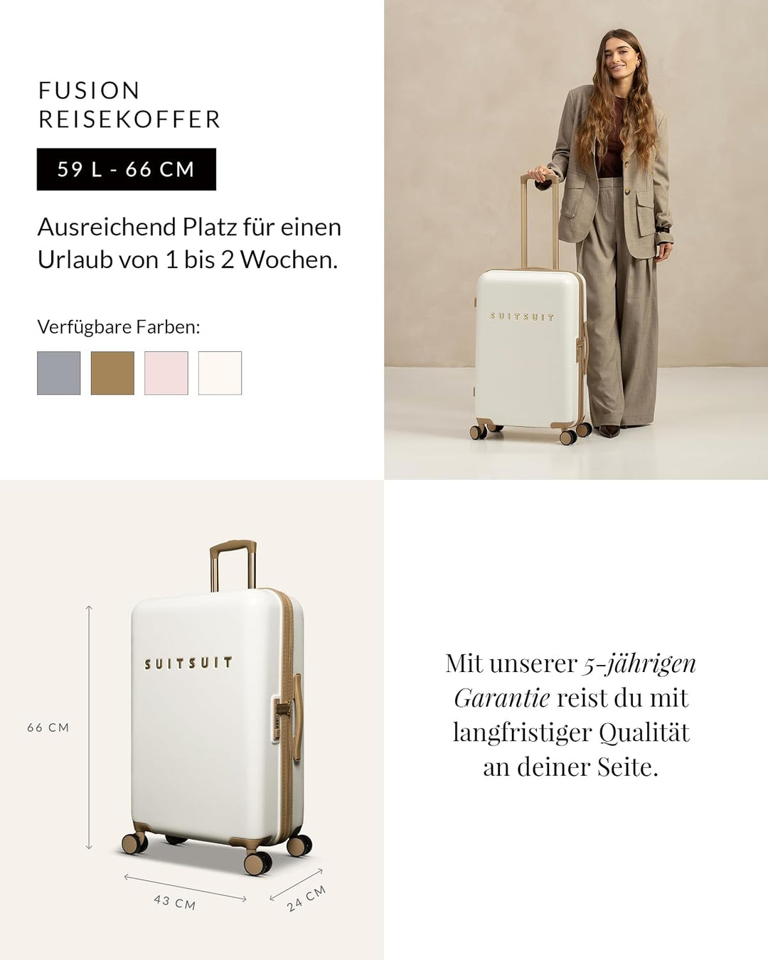 SUITSUIT Koffer Gross 66 cm - Leicht Hartschalen Reisekoffer mit Rollen - TSA-Schloss - 59 L - Fusio