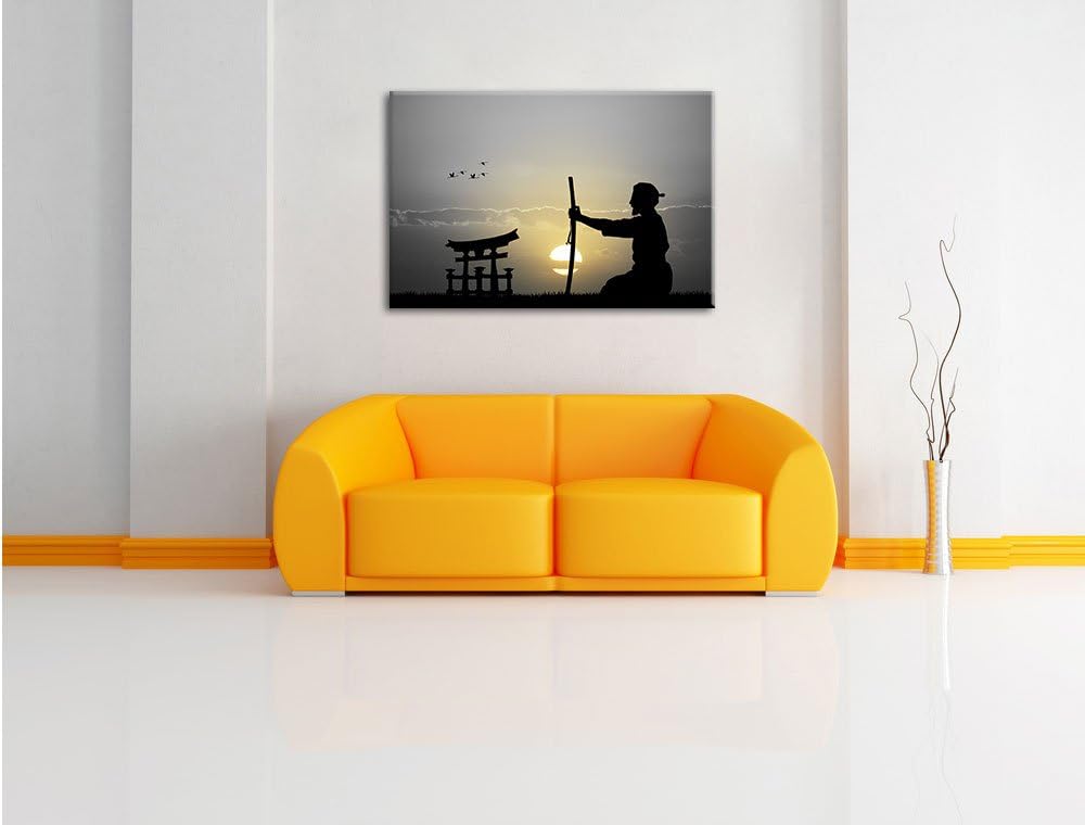 Pixxprint Alter Samurai-Meister vor Horizont B&W Detail, Format: 100x70 auf Leinwand, 100x70