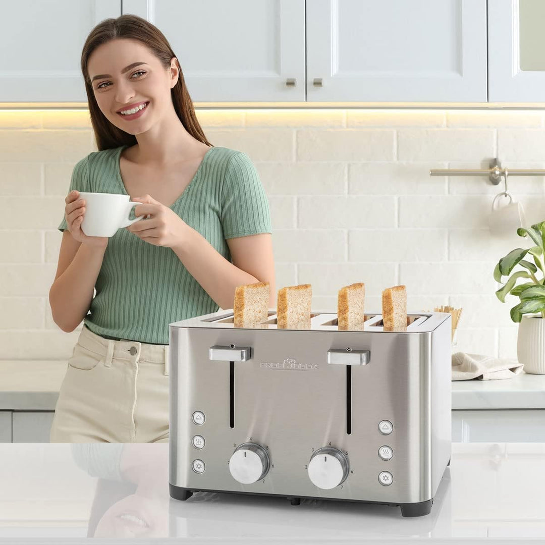 ProfiCook Toaster, Toaster 4 Scheiben, mit 2 getrennten Bedienelementen, Auftau-, Aufwärm-/ Schnells