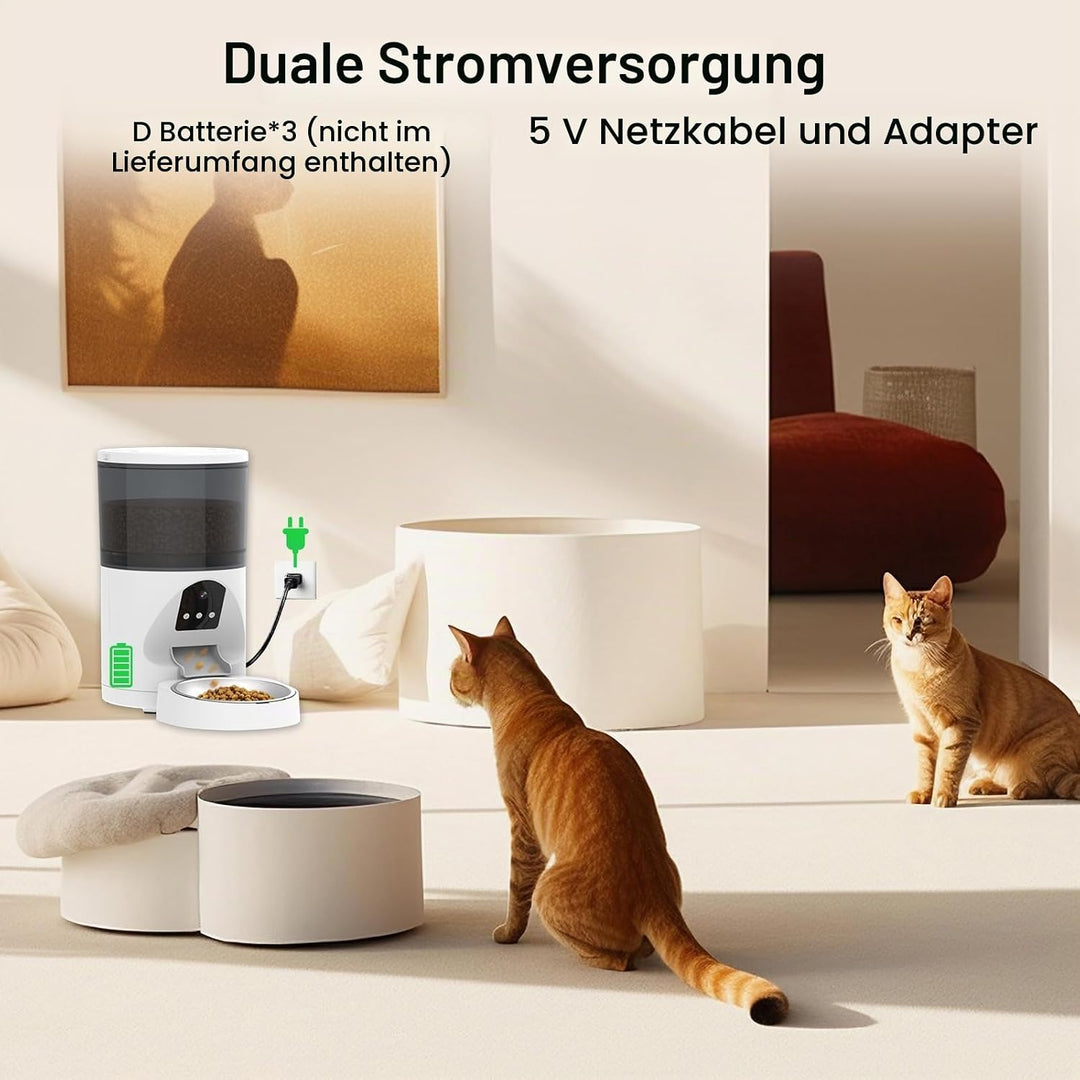ANTELA Futterautomat für Katzen Hunde 6L mit Video 3MP, 2,4GHz WLAN Futterspender, App-Steuerung, Re