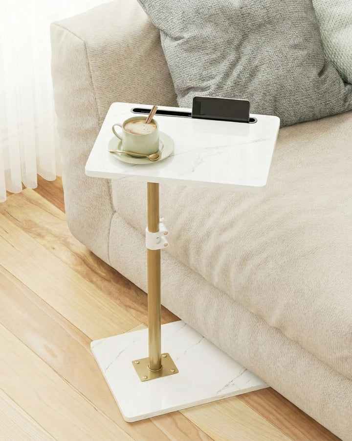 Beistelltisch C-Form, 360°Rotierend Couchtisch Klein, Höhenverstellbar Sofatisch,40x30x(45-81) cm,Ho