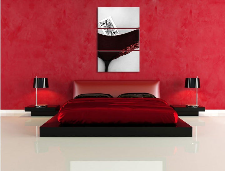 Spielkarte Pik Dame in Höschen von Frau 3-Teiler Leinwandbild 120x80 Bild auf Leinwand