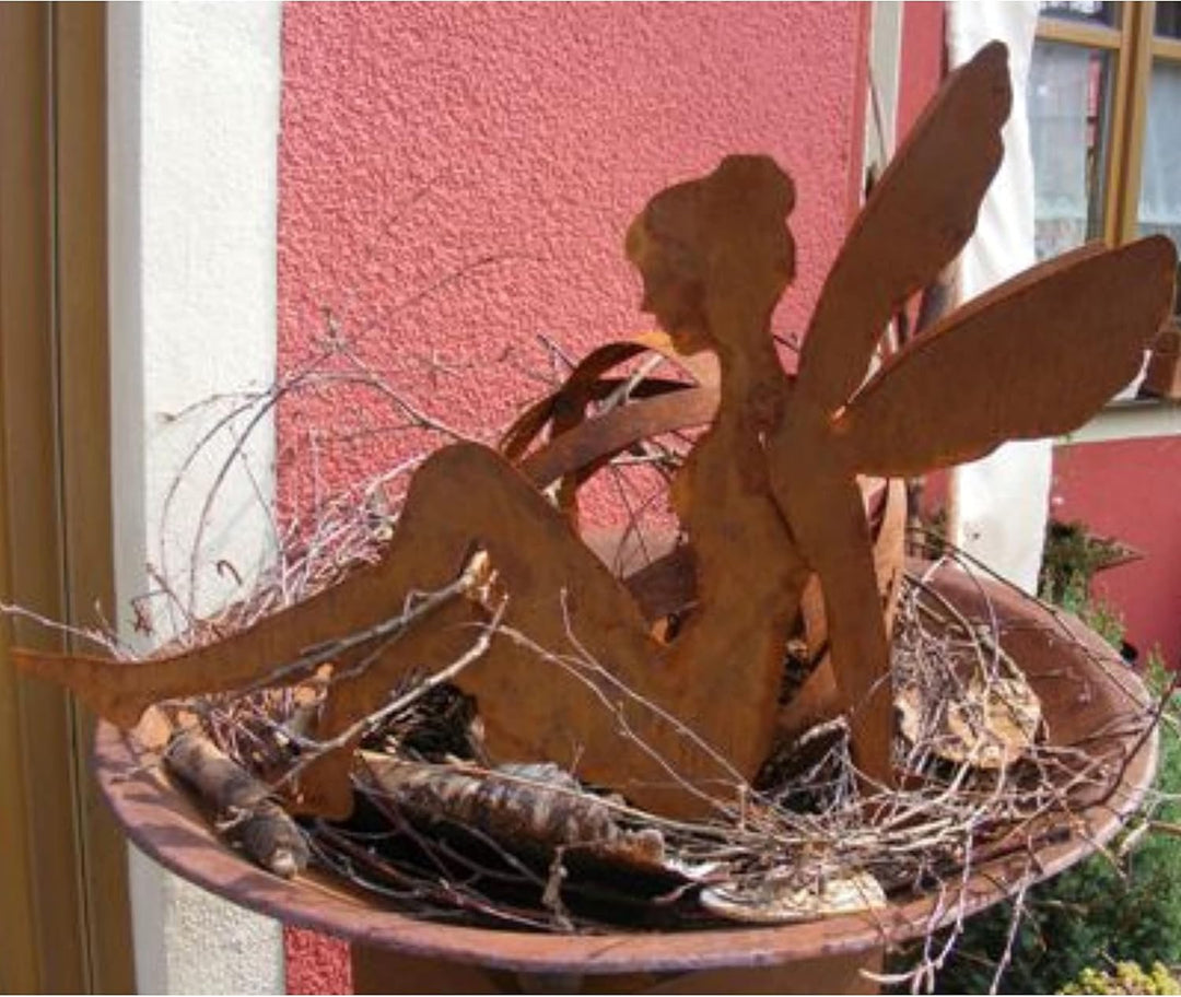 Rostikal Fee Elfe Gartenfigur 25 cm - Gartenfiguren & Gartenstatuen, Rost Gartendeko Figuren für dra