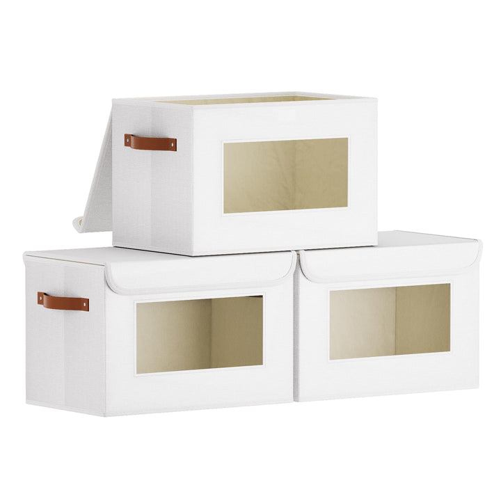 Aufbewahrungsbox, Kleiderschrank Organizer, Aufbewahrungskorb mit Deckel Stoff, Faltbox mit Griff, 3