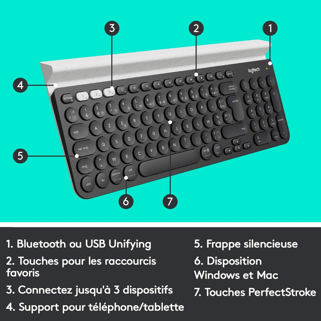 Logitech K780 Kabellose Tastatur, Bluetooth & 2.4 GHz Verbindung, Multi Device & Easy-Switch Feature