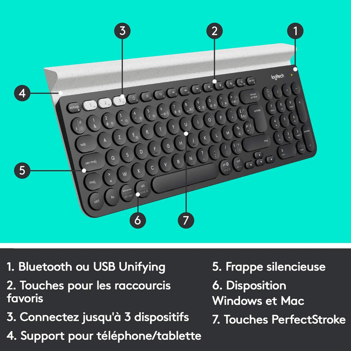 Logitech K780 Kabellose Tastatur, Bluetooth & 2.4 GHz Verbindung, Multi Device & Easy-Switch Feature