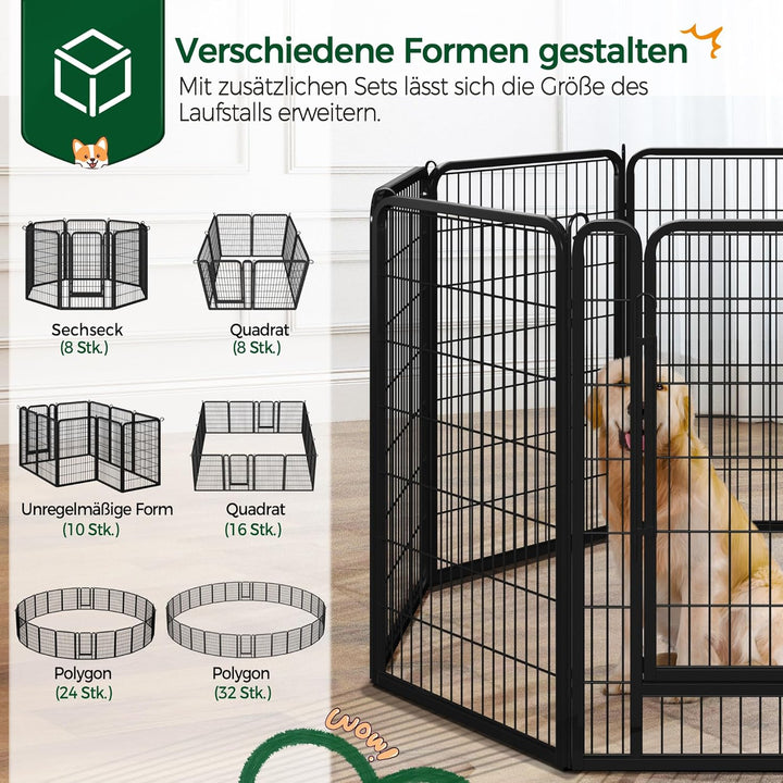 Yaheetech Welpenlaufstall 8-teilig 100cm hoch,Welpenauslauf mit Tür für Hunde Wohnung und Garten,Fal