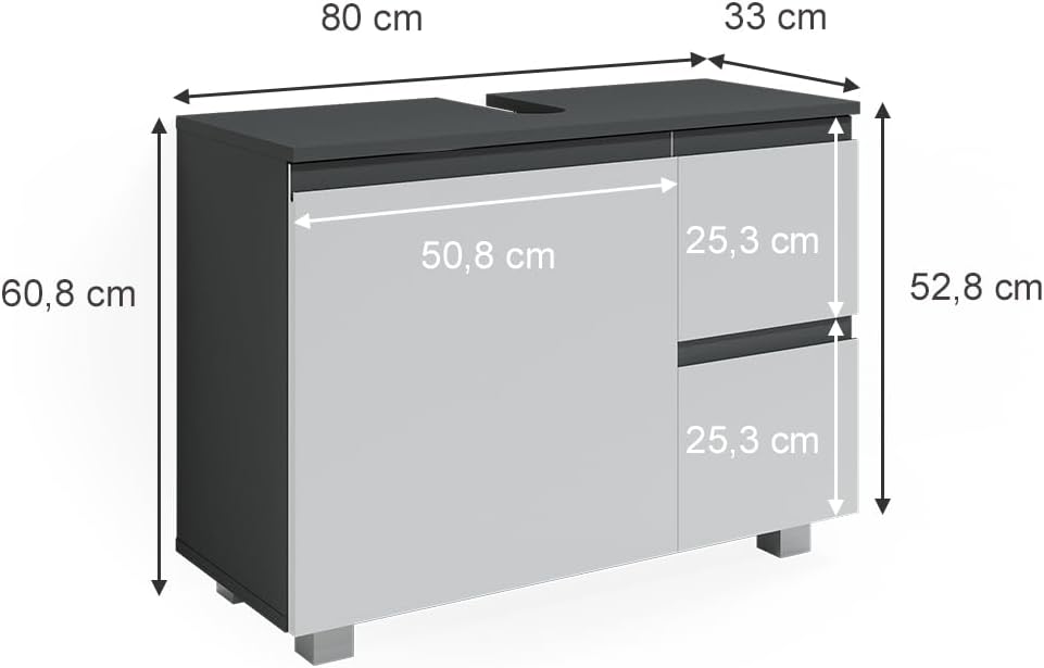 Vicco Waschbeckenunterschrank J-Shape, Weiss/Anthrazit, 80 x 60.8 cm, Weiss