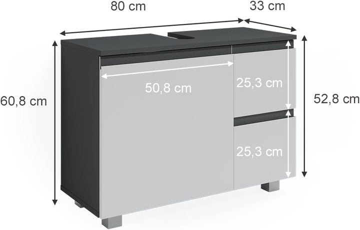 Vicco Waschbeckenunterschrank J-Shape, Weiss/Anthrazit, 80 x 60.8 cm, Weiss