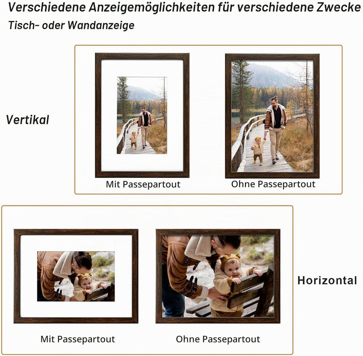 Egofine Bilderrahmen A4,Holzrahmen mit Acrylglas, MDF-Rahmen 4er-Set, Passepartout für Fotos A5,Zert