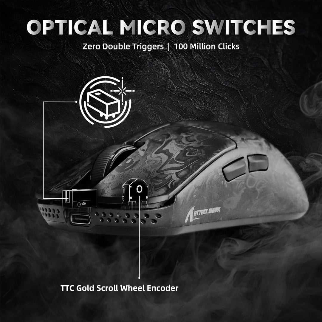 ATTACK SHARK R11 Ultra Carbonfaser 8000Hz Kabellose Gaming-Maus, 49g Superlight, 42000 DPI, 20000 FP