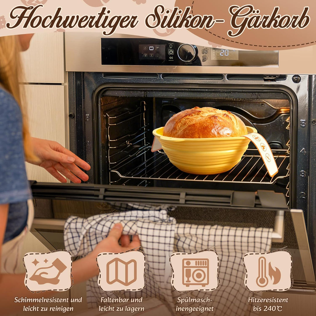 Gärkörbe für Brot, Gärkörbchen Sauerteig Set, 2 Silikon Gärkörbchen zum Brotbacken, Kit Brotbackzube
