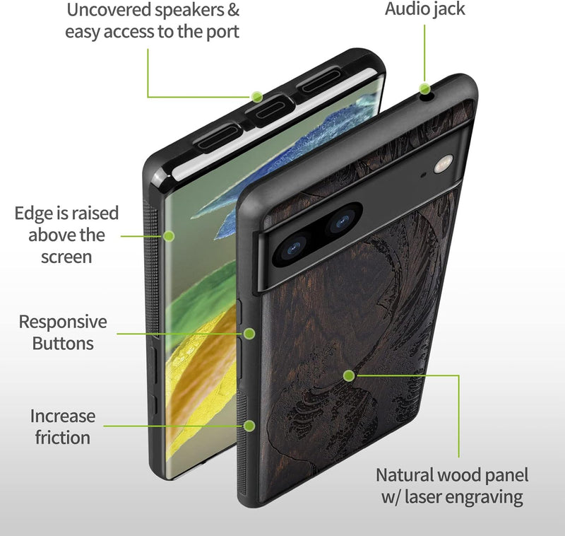 Carveit Holz Handyhülle für Google Pixel 7a Cover [Einzigartiges Design Case] Stossstange hülle Komp