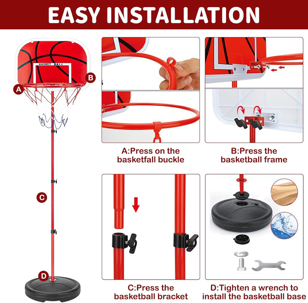 Basketballkorb Outdoor für Kinder,Inkl.2X Netze,3X Basketball,Pumpe &amp; Installationstools,50–150cm Hö