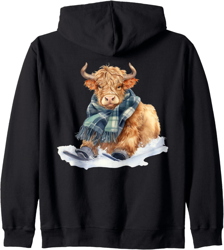 Lustige schottische Highland Kuh Grün Plaid Narben Schneeschuh Ski Kapuzenjacke