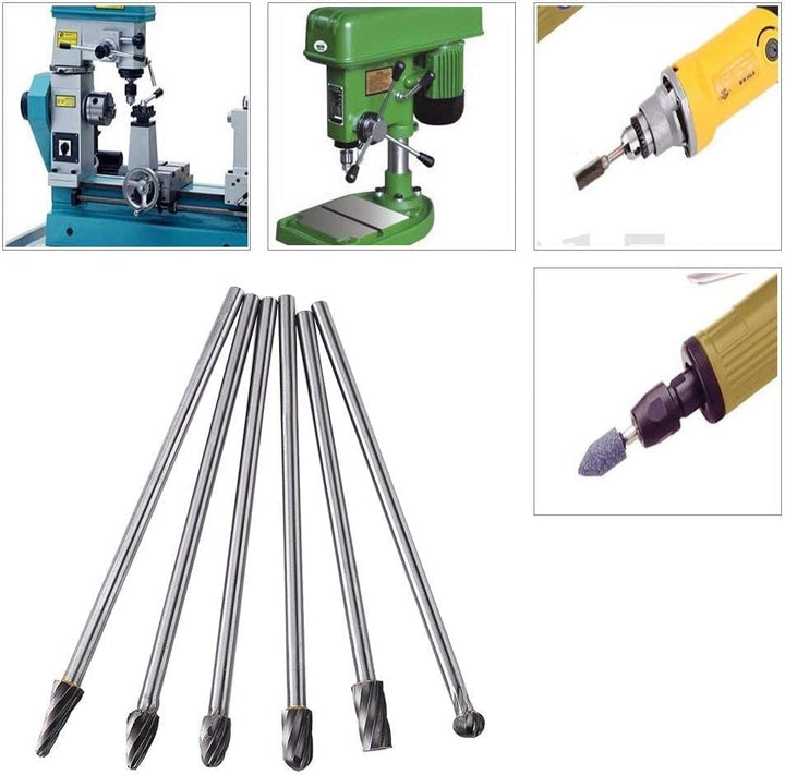 Telituny Drehbohrer Rotationsfräser-Set 6 Stück 6mm 1/4" Schaft Aluminium Rotary Grat Fräser Extra l