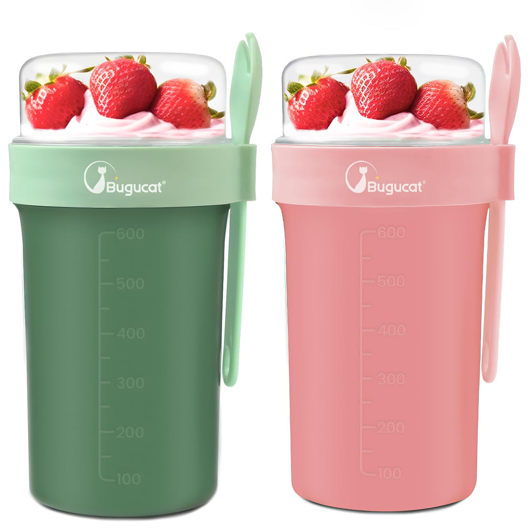 Bugucat Müslibecher to Go 2er Set,Praktischer Joghurtbecher to Go 760ml+230ml,Müsli to Go Becher mit