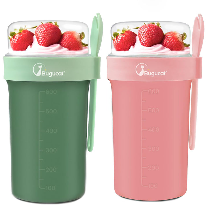 Bugucat Müslibecher to Go 2er Set,Praktischer Joghurtbecher to Go 760ml+230ml,Müsli to Go Becher mit