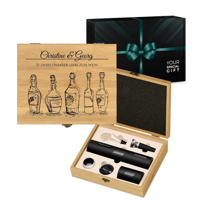 Maverton 6er Weinset in Geschenkbox mit Aufdruck - Flaschenöffner Set - elektrischer Weinöffner - We