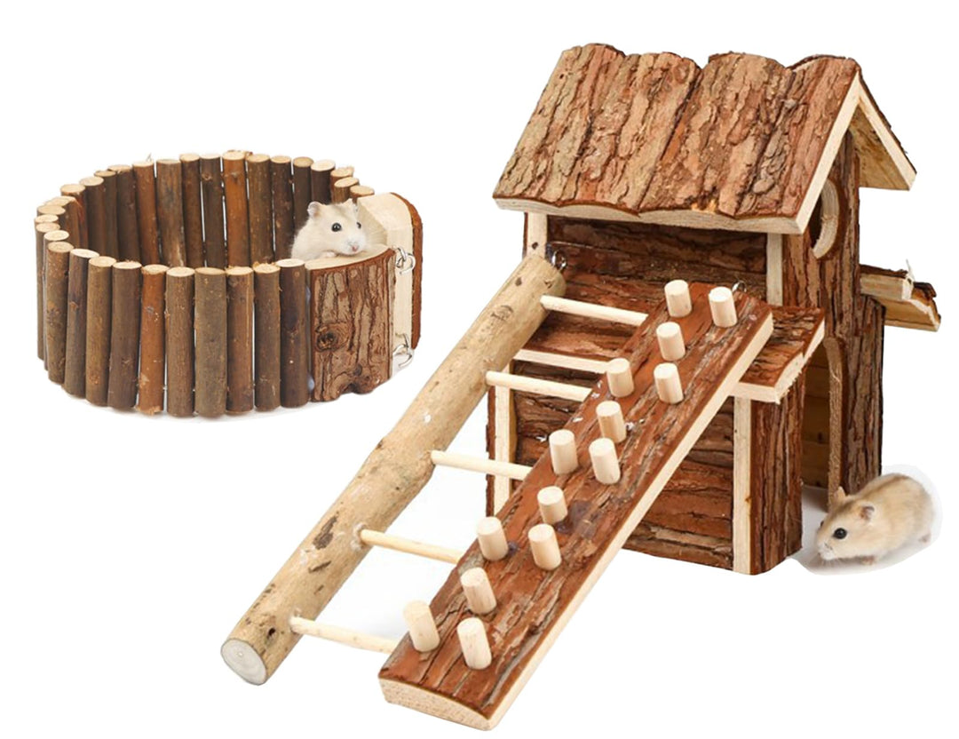 Young Wolf Kleines Tier Unterhaltung Holz Villa Haus Verstecke Spielplatz mit Leiter und Rolle, Fit