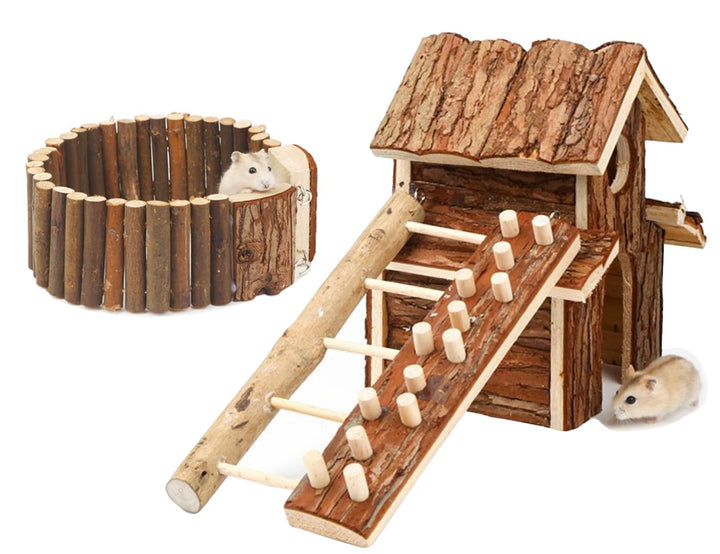 Young Wolf Kleines Tier Unterhaltung Holz Villa Haus Verstecke Spielplatz mit Leiter und Rolle, Fit