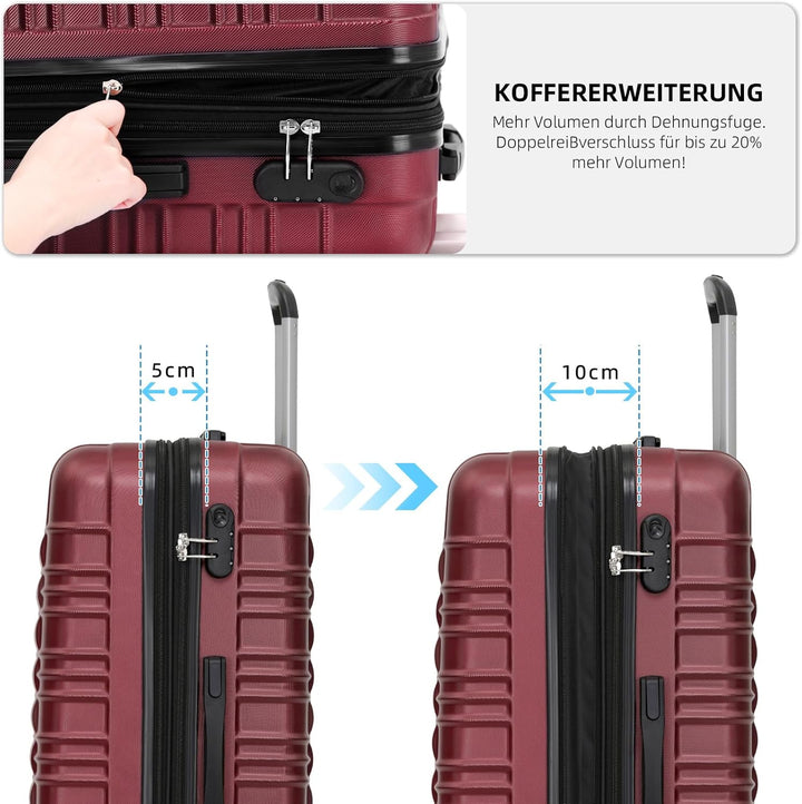 BEIBYE 2088 Zwillingsrollen Reisekoffer Koffer Trolleys Hartschale M-L-XL-Set (Weinrot, L)