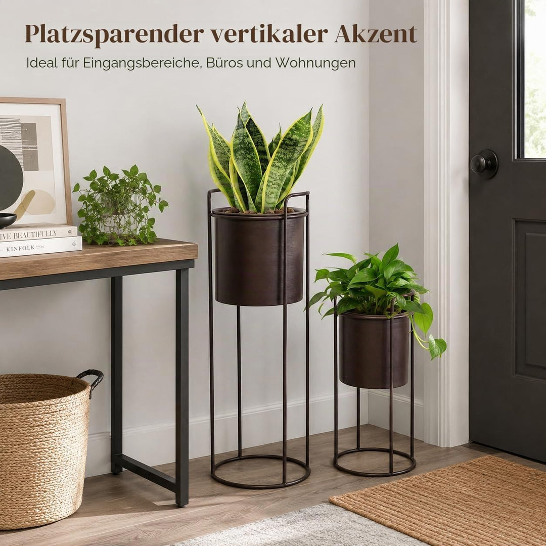 TRIROCKS Set aus 2 Metall-Pflanzständern mit Blumentopf 70 cm & 45 cm Blumenständer für Innen- und A