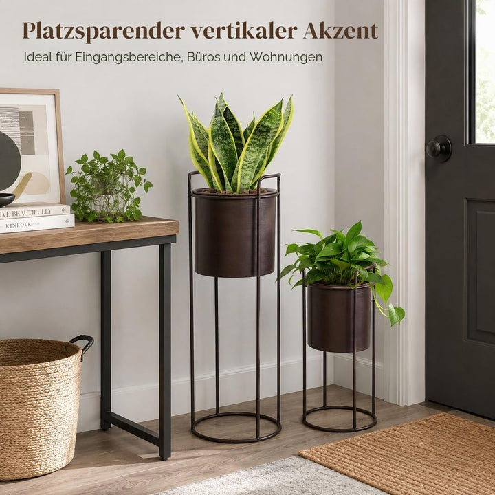 TRIROCKS Set aus 2 Metall-Pflanzständern mit Blumentopf 70 cm & 45 cm Blumenständer für Innen- und A