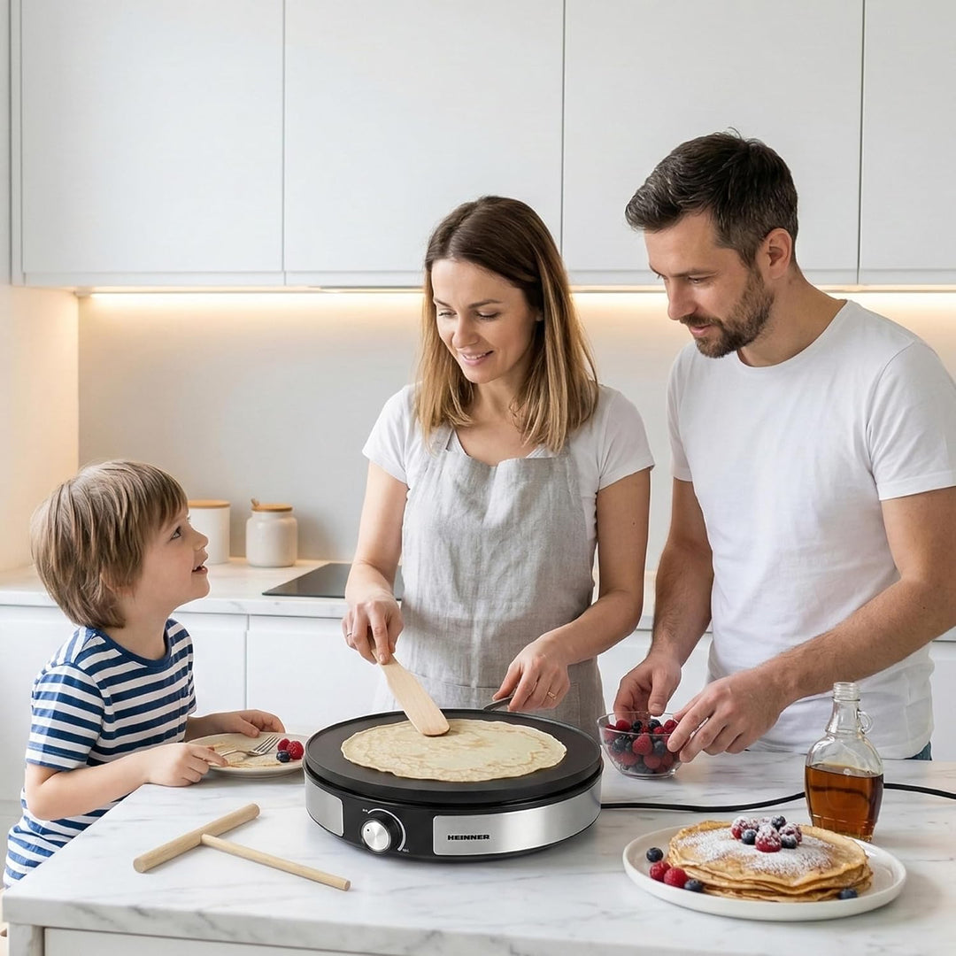 HCPM-F15RVSS – 2-in-1 Crêpemaker/Pancake-Maker, 33 cm, 1 500 W Leistung, Antihaft-Beschichtung, Edel